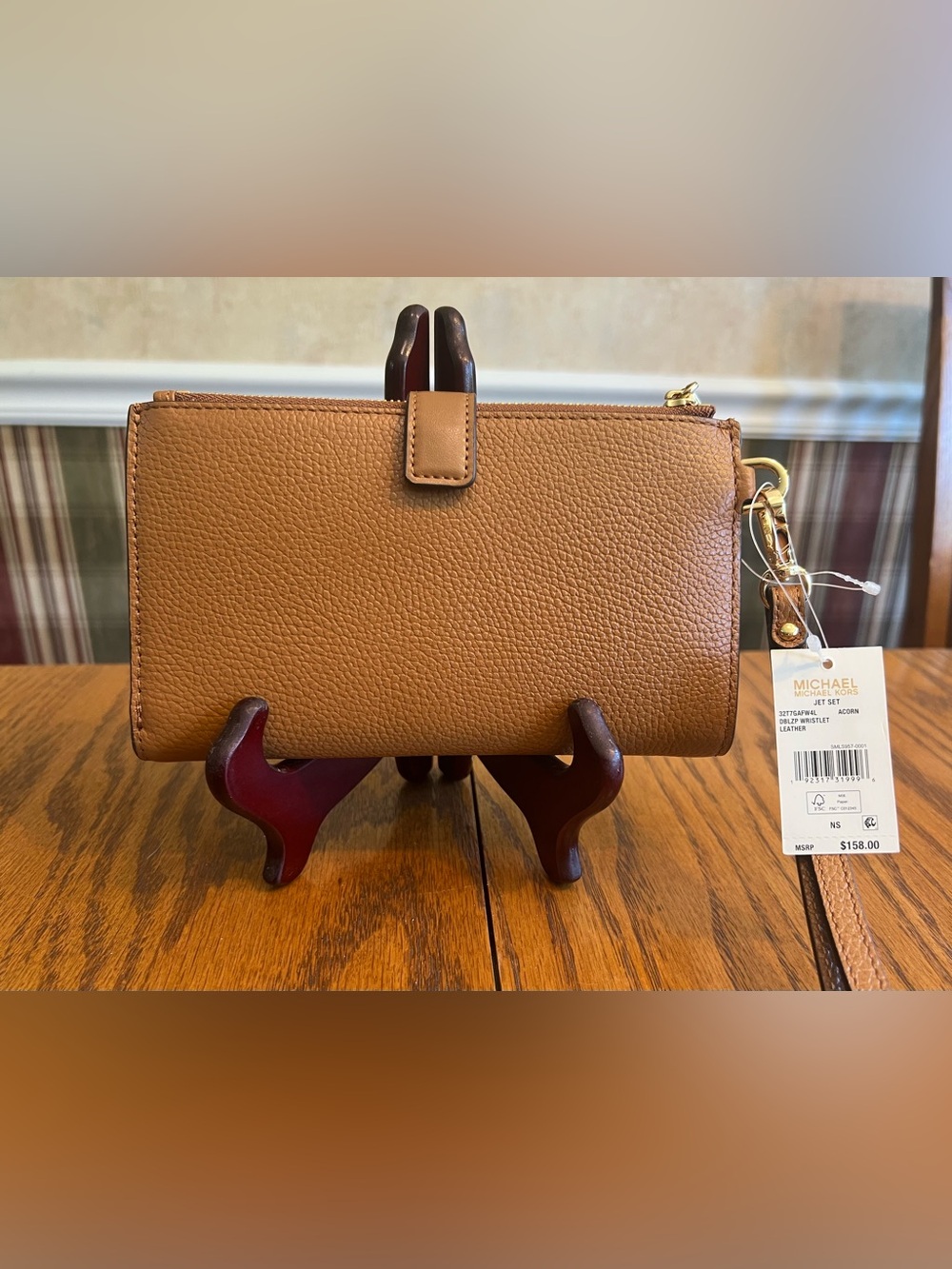 NWT Michael Kors Leather Double Zip Leather Wallet /Wristlet Color Acorn - Picture 5 of 9